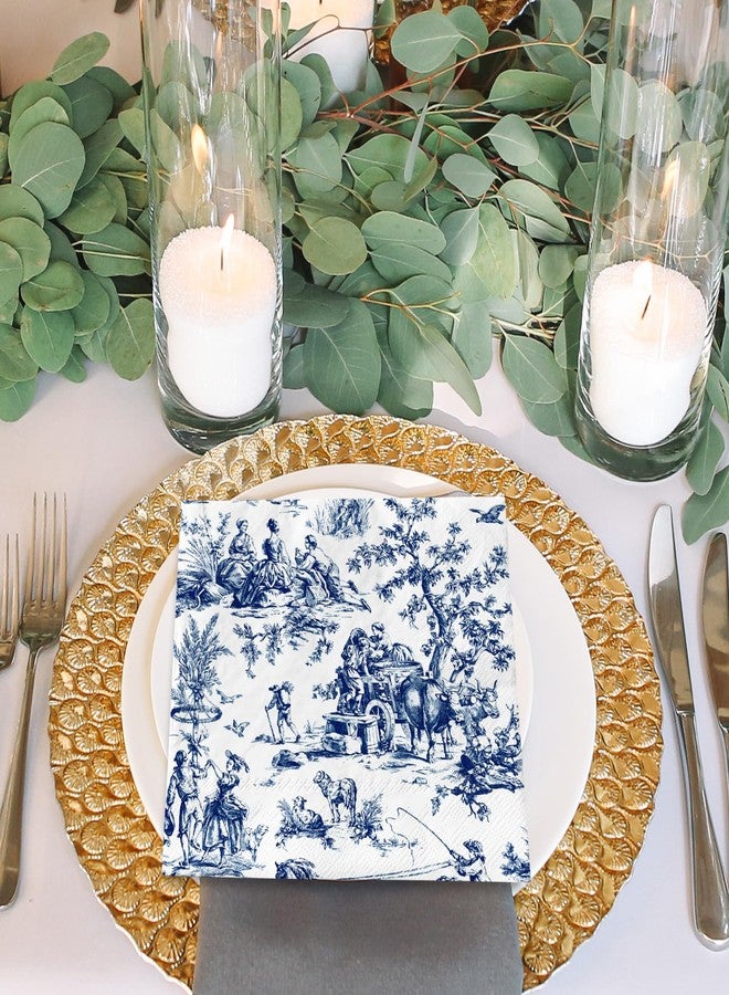 JarThenaAMCS مناديل ورقية زرقاء وبيضاء من JarThenaAMCS، 80 ورقة، مطبوعة بنقوش قرى فرنسية، للاستخدام مرة واحدة، مزينة بنقوش ريفية، مثالية لحفلات الغداء والعشاء، مقاس 6.5 × 6.5 بوصة. - Image 5